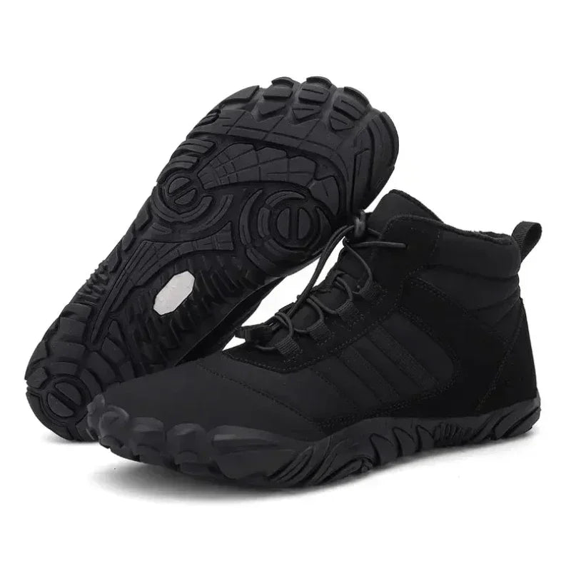 Men‘s Hiking Boots Winter Wide Toe Box Warm Snow Boots Minimalist Barefoot Hiking Sneakers Waterproof Non-Slip Ankle Booties