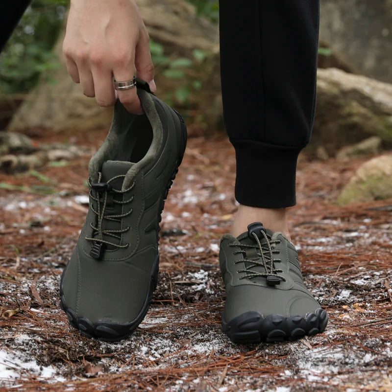 Men's Minimalist Trail Hiking Barefoot Shoes Wide Toe Box Zero Drop Climbing Trekking Boots Plush Warm Winter Men's Ankle Boots