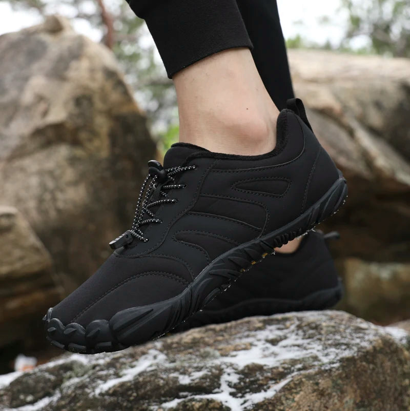 Men's Minimalist Trail Hiking Barefoot Shoes Wide Toe Box Zero Drop Climbing Trekking Boots Plush Warm Winter Men's Ankle Boots