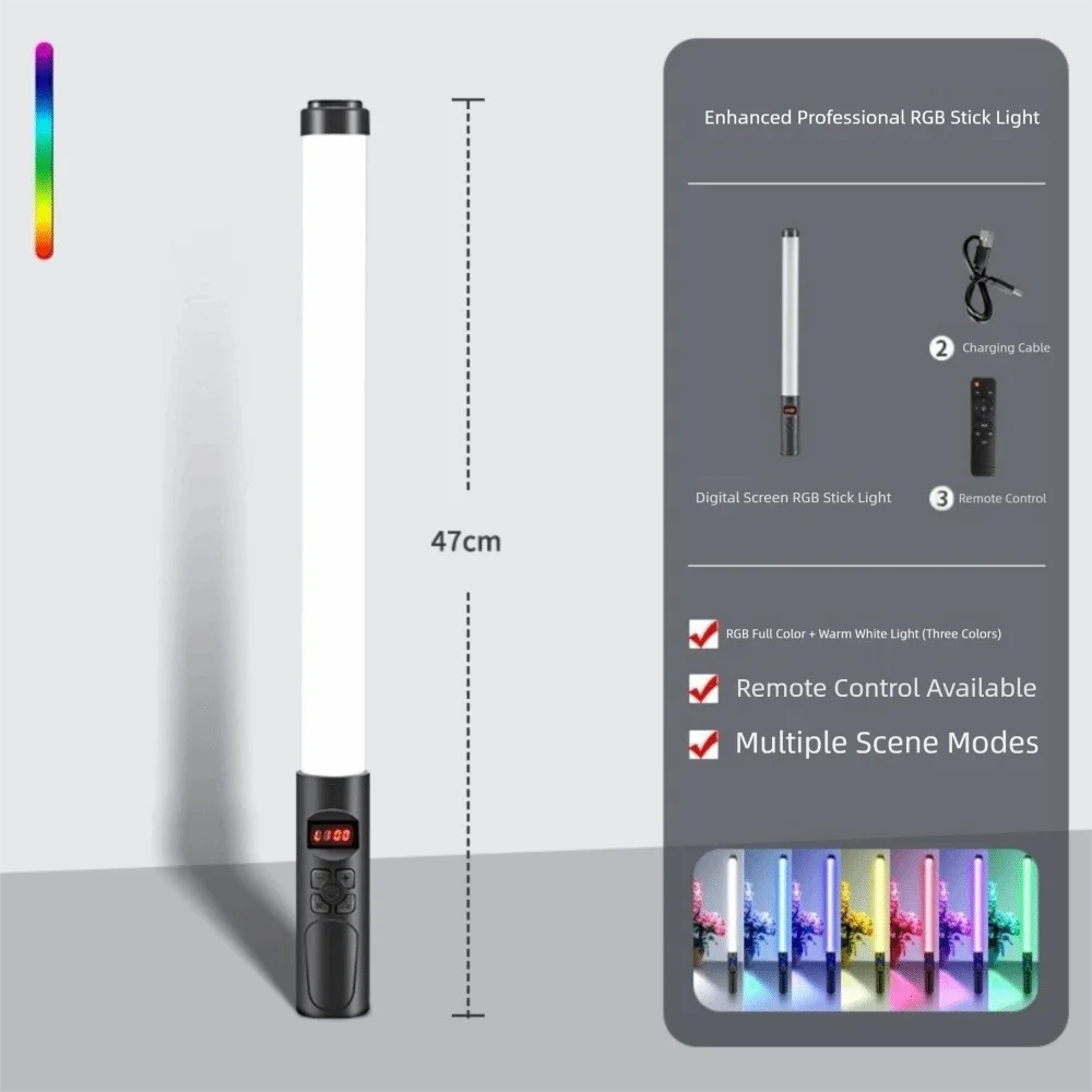 Handheld LED RGB Light Stick Colorful USB Rechargeable Photography Fill Light Vlog/Selfie Studio Photo Lighting