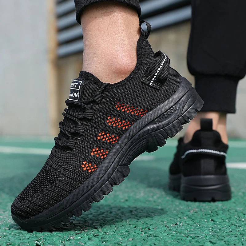 Trendy Men's Outdoor Running Sneakers Breathable Non-slip Comfortable Walking Casual Shoes New Male Footwear Lace Up Flat Shoes