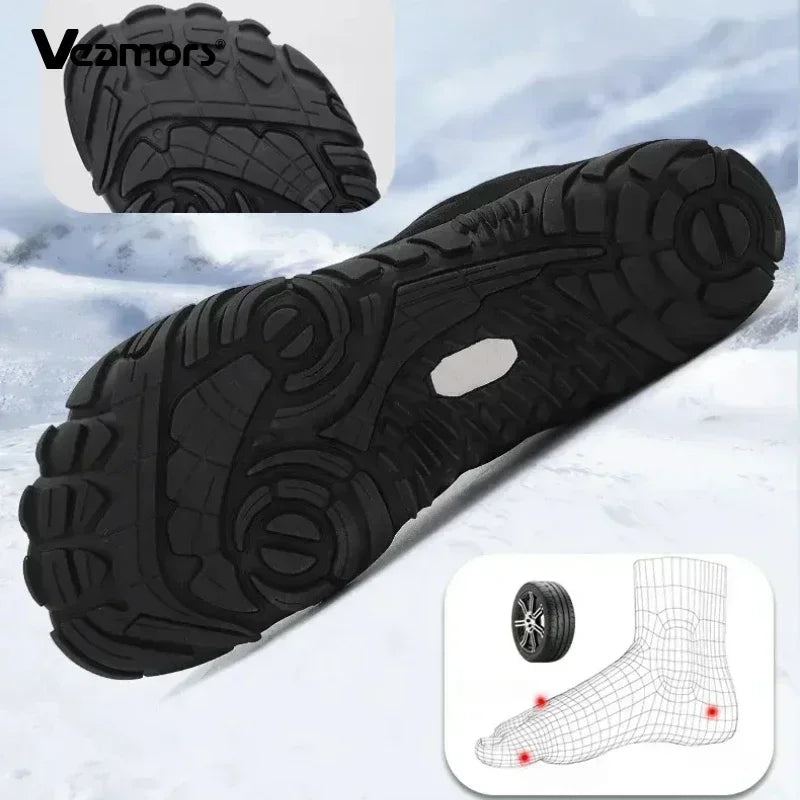 Men‘s Hiking Boots Winter Wide Toe Box Warm Snow Boots Minimalist Barefoot Hiking Sneakers Waterproof Non-Slip Ankle Booties