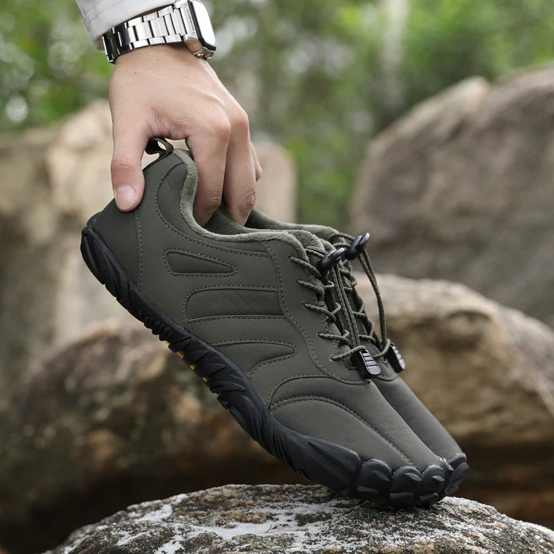 Men's Minimalist Trail Hiking Barefoot Shoes Wide Toe Box Zero Drop Climbing Trekking Boots Plush Warm Winter Men's Ankle Boots