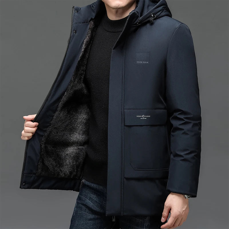 New Winter New Outdoor Jet Ski Snow Warm Parkas Jacket Coat Men Outwear Brand Casual Hat Waterproof Thick Fleece Slim Parka Men