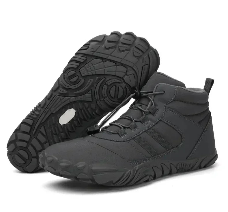 Men‘s Hiking Boots Winter Wide Toe Box Warm Snow Boots Minimalist Barefoot Hiking Sneakers Waterproof Non-Slip Ankle Booties