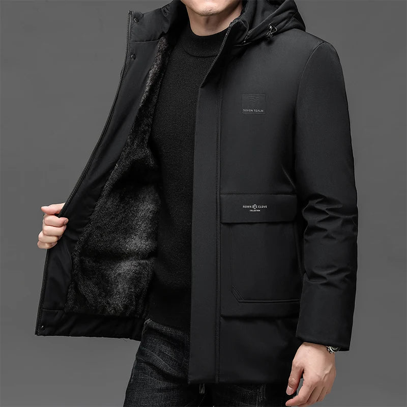 New Winter New Outdoor Jet Ski Snow Warm Parkas Jacket Coat Men Outwear Brand Casual Hat Waterproof Thick Fleece Slim Parka Men