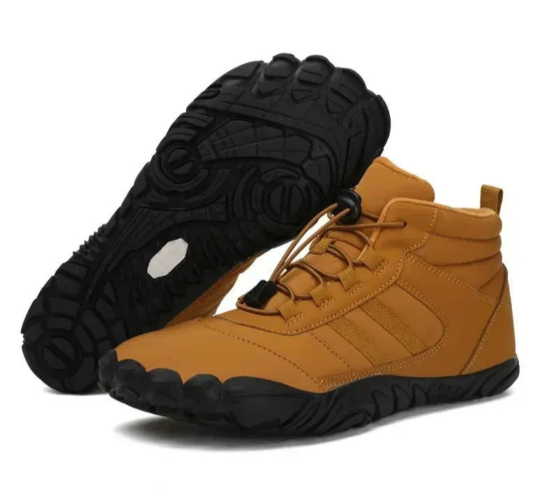 Men‘s Hiking Boots Winter Wide Toe Box Warm Snow Boots Minimalist Barefoot Hiking Sneakers Waterproof Non-Slip Ankle Booties