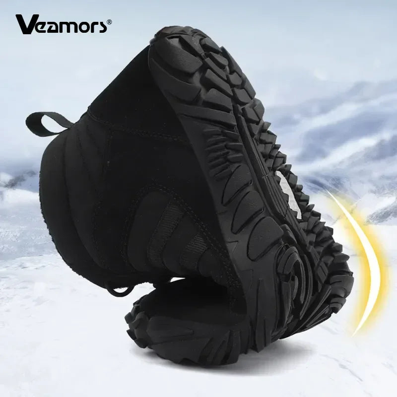 Men‘s Hiking Boots Winter Wide Toe Box Warm Snow Boots Minimalist Barefoot Hiking Sneakers Waterproof Non-Slip Ankle Booties