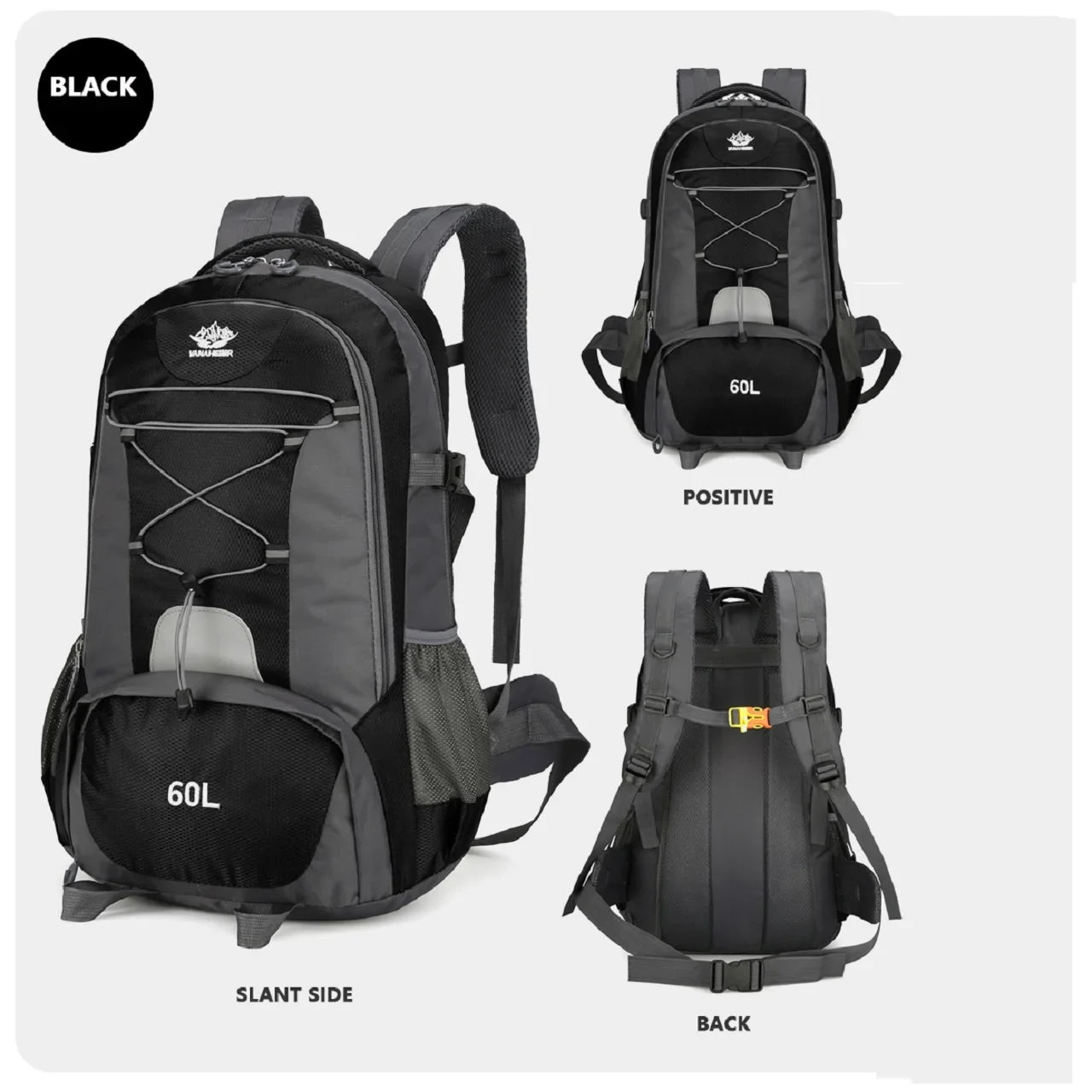 60L Waterproof Tactical Mountaineering Bag Outdoor Hiking Fishing Hunting Bag Military Sports Nylon Material Backpack