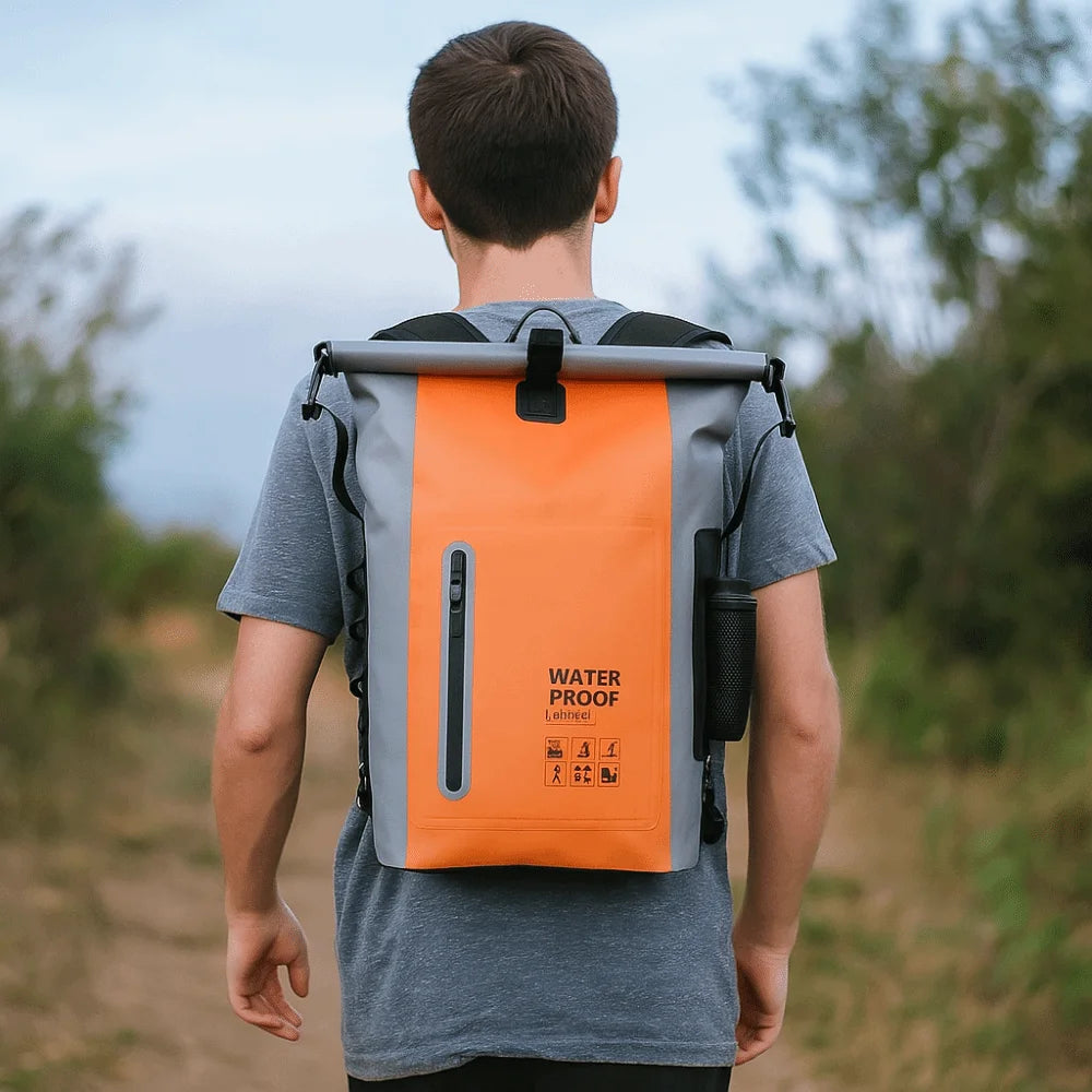 Durable 25L Outdoor Waterproof Backpack Large Capacity Reflective Strips Travel Bag Comfortable PVC Hiking Bags for Men