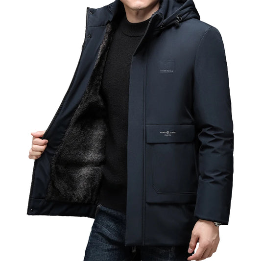 New Winter New Outdoor Jet Ski Snow Warm Parkas Jacket Coat Men Outwear Brand Casual Hat Waterproof Thick Fleece Slim Parka Men