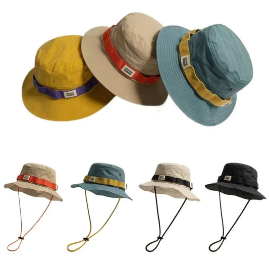Travel Contrast Vintage Fisherman Hat for Men and Women Summer Outdoor Camping Mountaineering Hat Large Brim Sun Hat